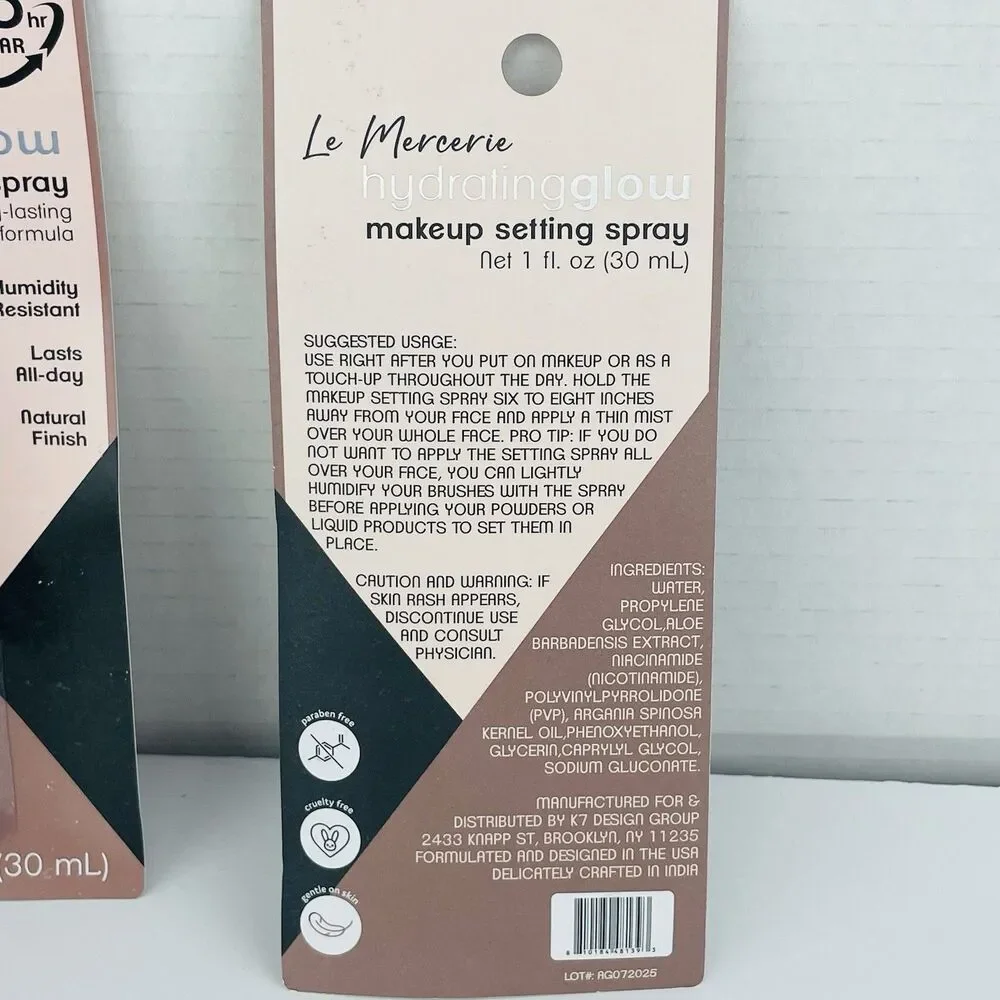2 Pack Le Mercerie Hydrating Glow Makeup Setting Spray 1 oz ea Dewy Finish NEW
